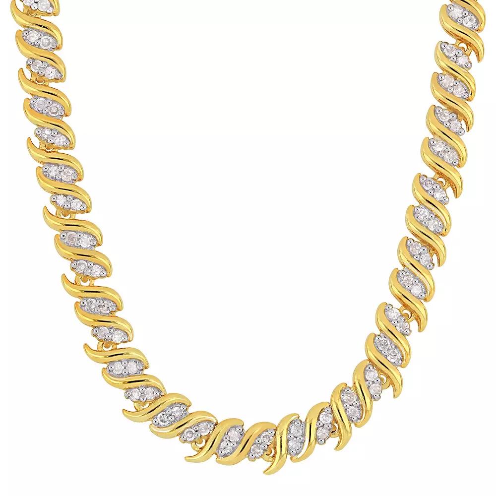 Stella Grace 18k Gold Over Silver 2 Carat T.W. Diamond S-Link Tennis Necklace, Women's, Size: 17", Gold Tone Product Image