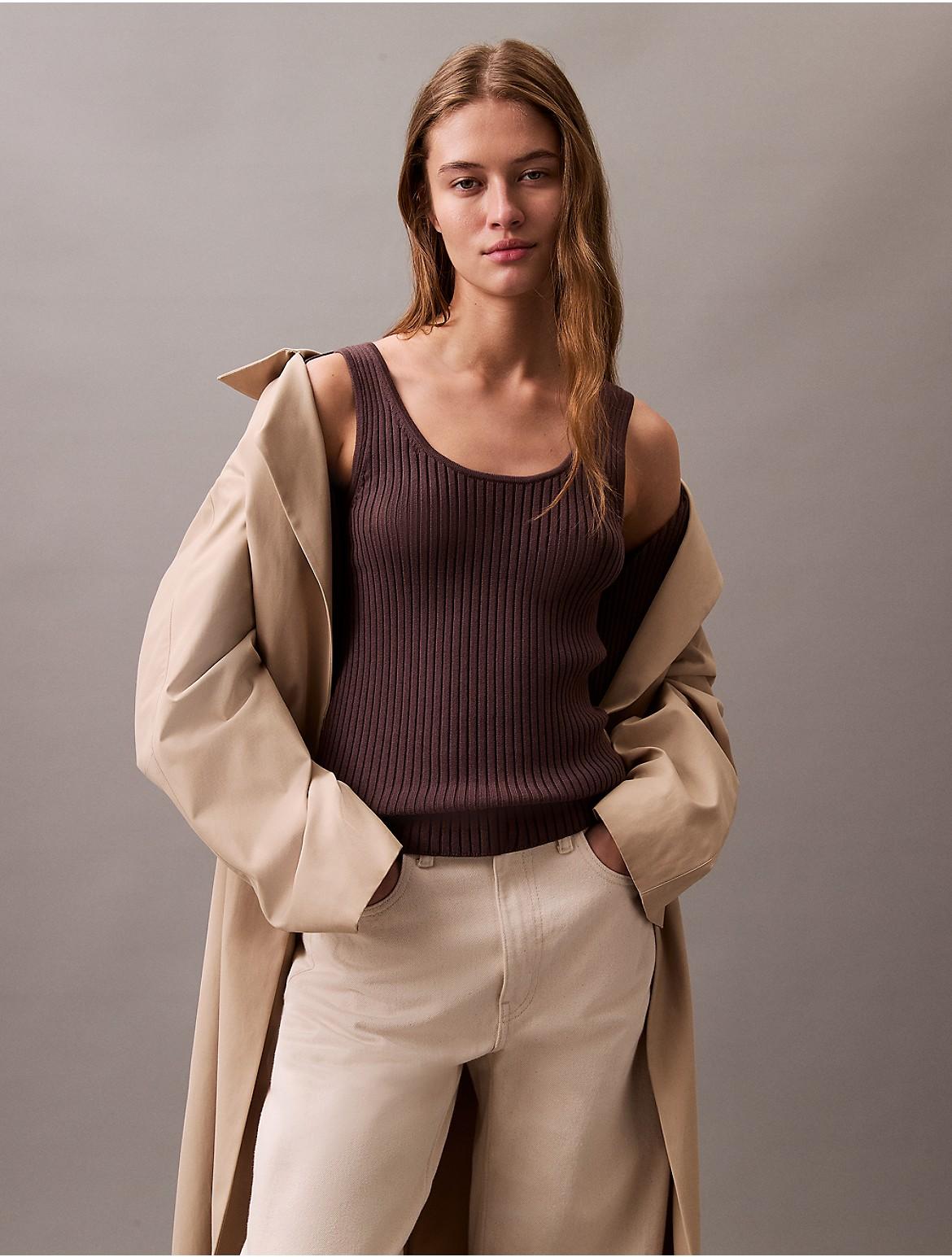 Calvin Klein Womens Smooth Cotton Rib Sweater Tank Top Product Image