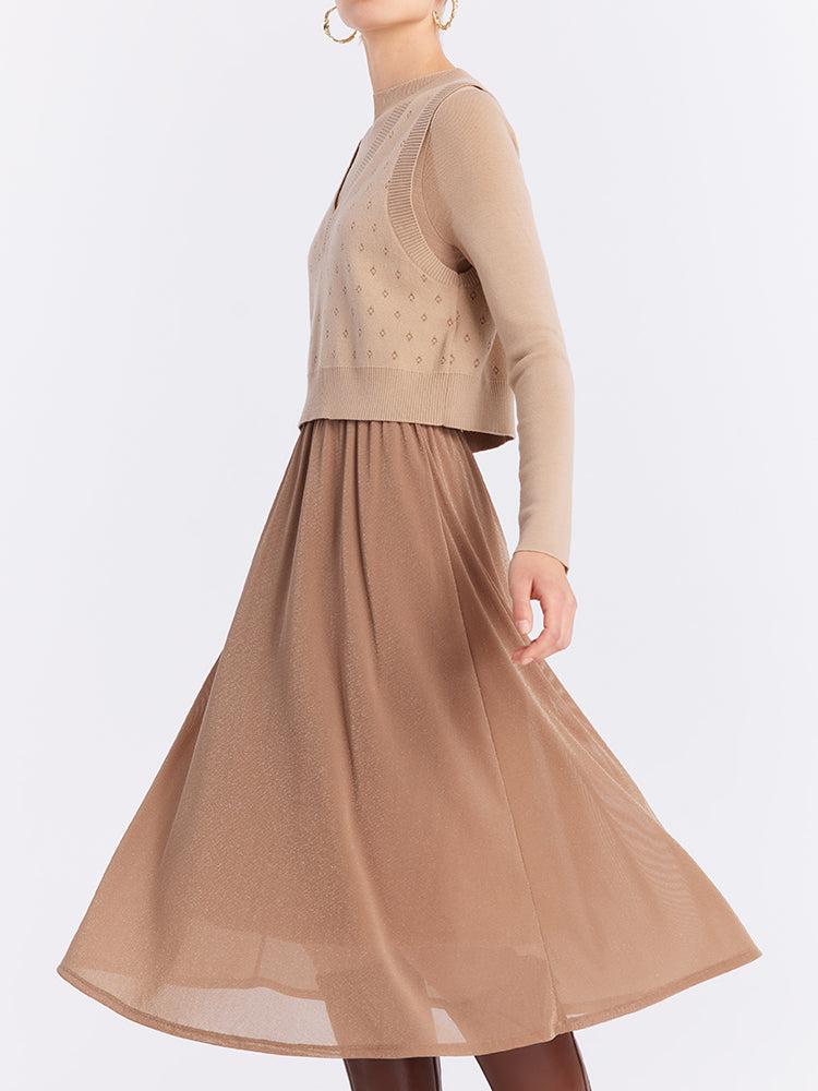 Jacquard Vest And Knit Dress Two-Piece Set Product Image