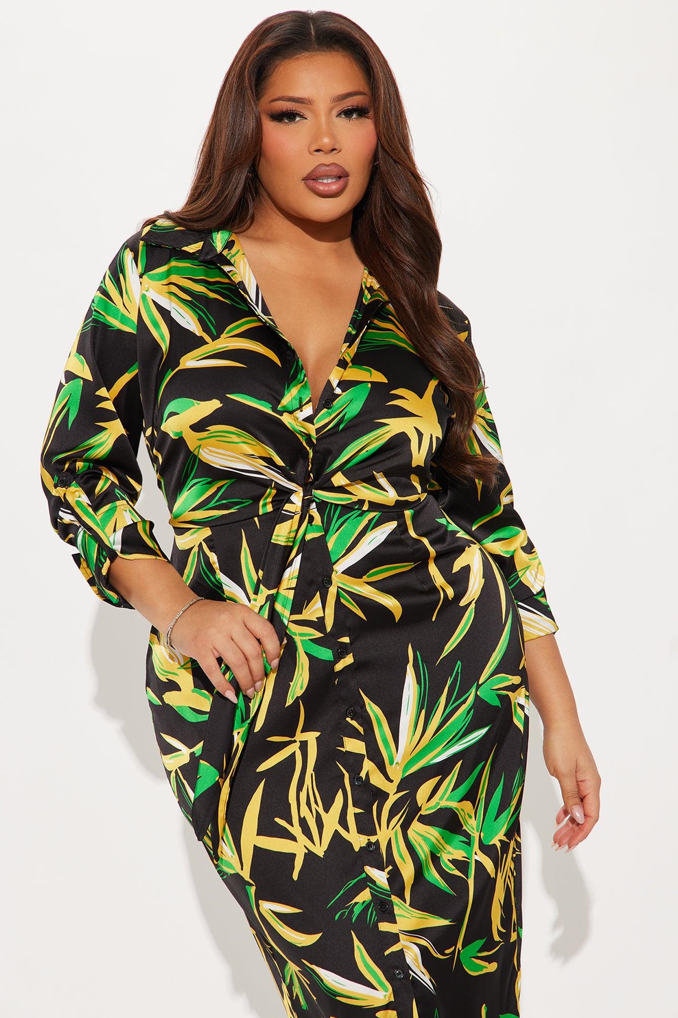 The Tropics Satin Shirt Midi Dress - Black/combo Product Image