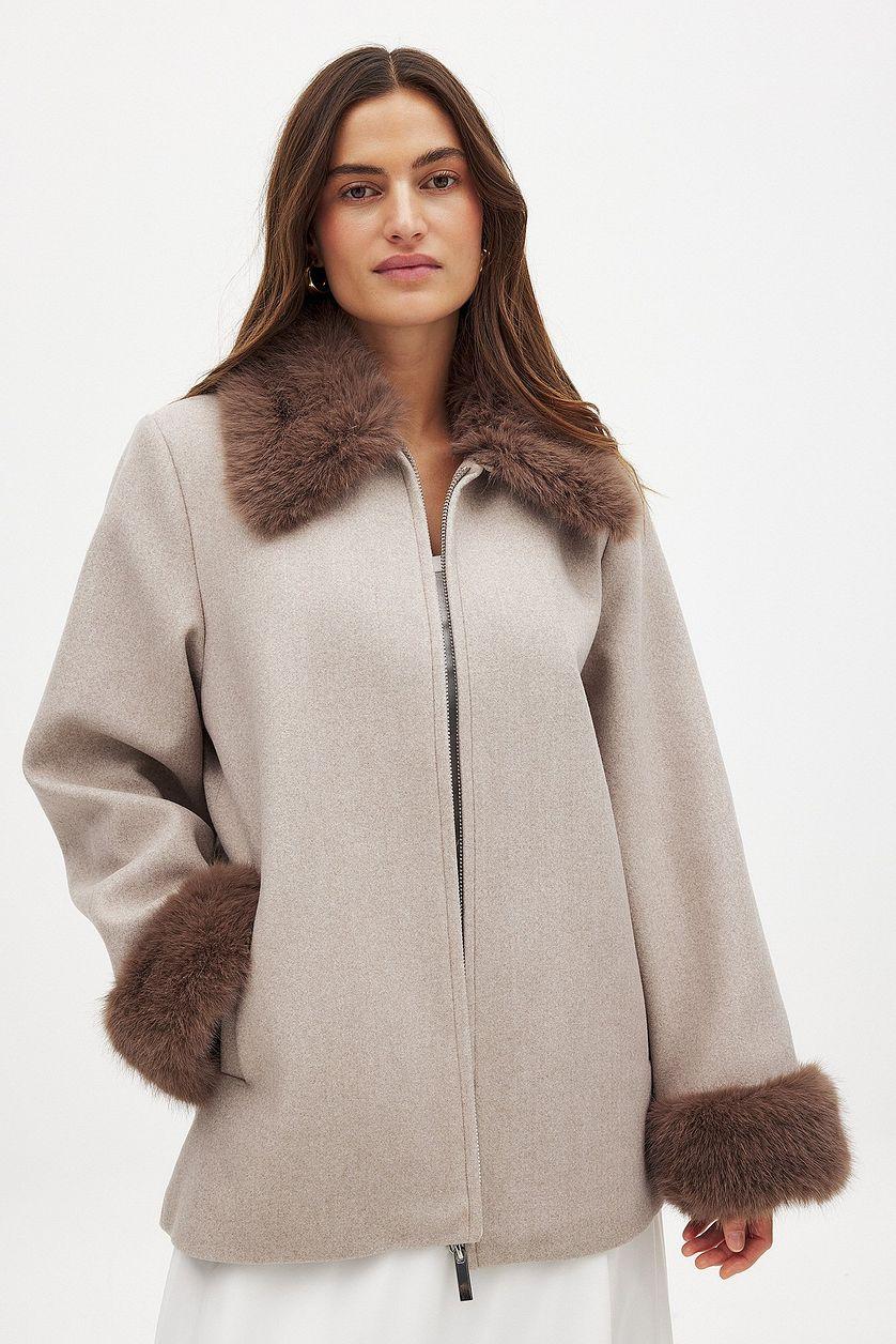 Faux Fur Collar Detail Coat Product Image