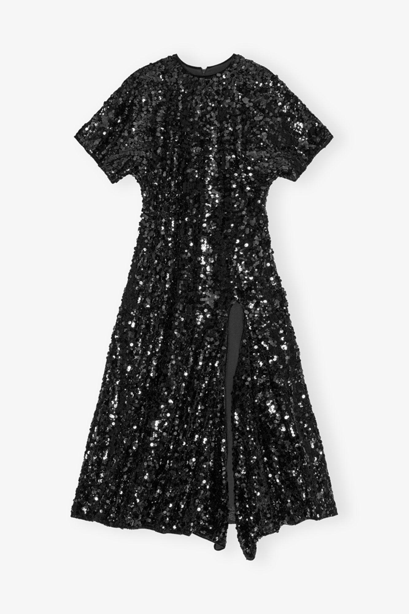 Black Velvet Sequins Long Dress Product Image