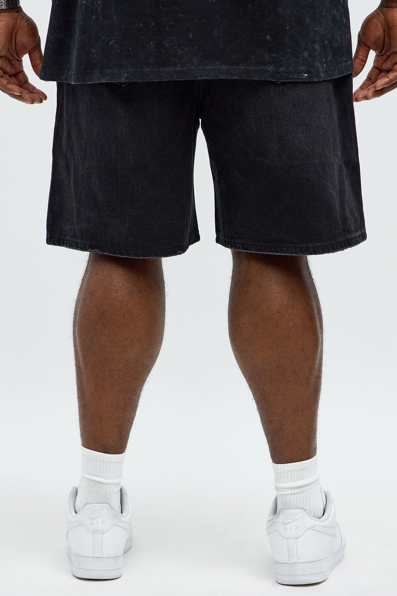 Relaxed Studded Spider Denim Shorts - Black Wash Male Product Image