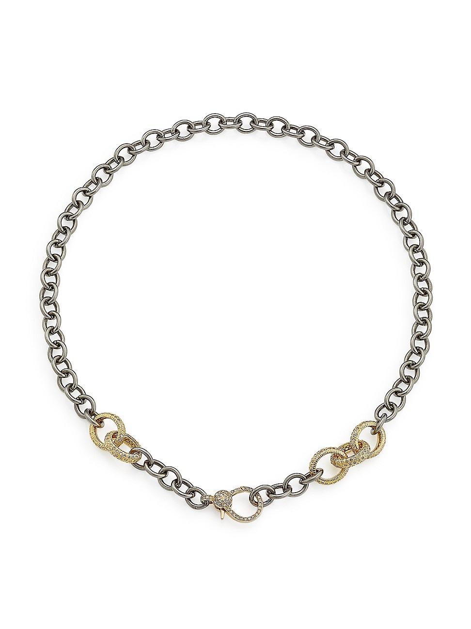 Womens Black-Rhodium-Plated Silver, 14K Yellow Gold & 3.16 TCW Diamond Chain Necklace Product Image