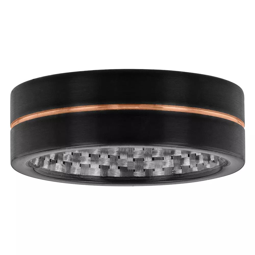 Men's Jewelry Nation Tantalum Yellow Ion Plated Stripe Gray Carbon Fiber Fashion Wedding Band, Size: 12.50, Black Rose Two Tone Product Image
