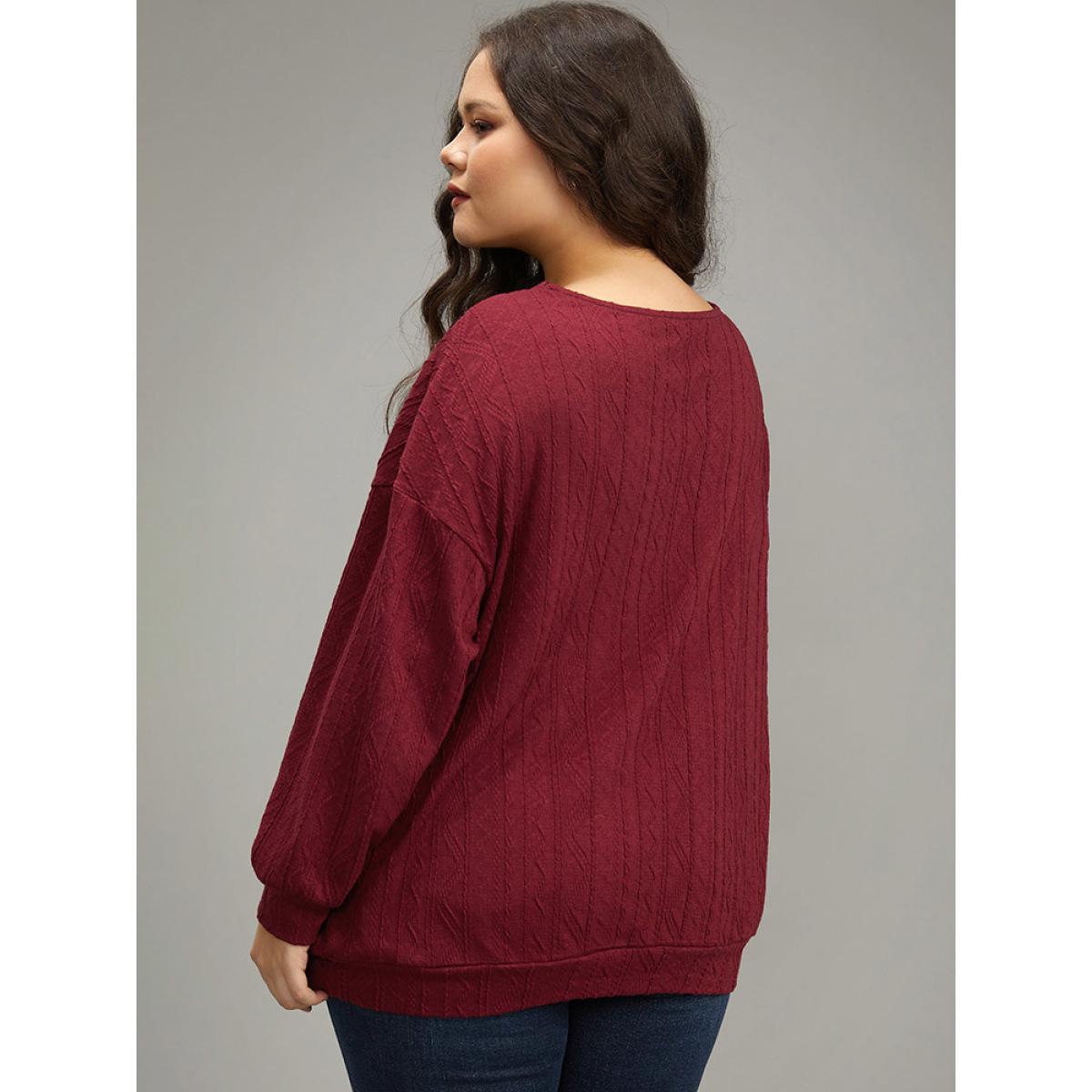 Plus Size Plain Textured Patchwork Lace Panel Sweatshirt Women Scarlet Elegant Elastic cuffs Round Neck Everyday Sweatshirts BloomChic 18-20/2X Product Image