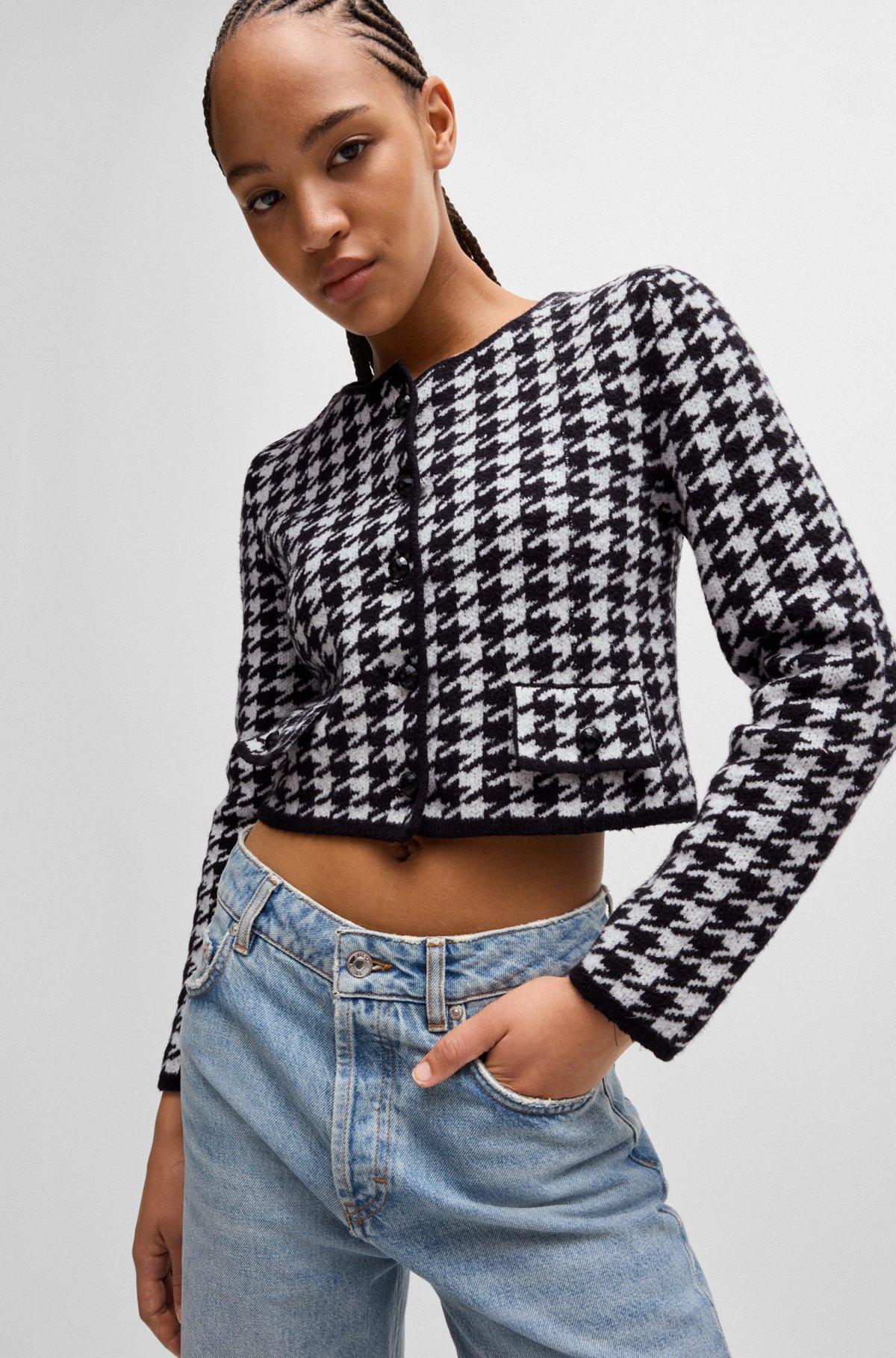 Cropped cardigan in a houndstooth cotton blend Product Image