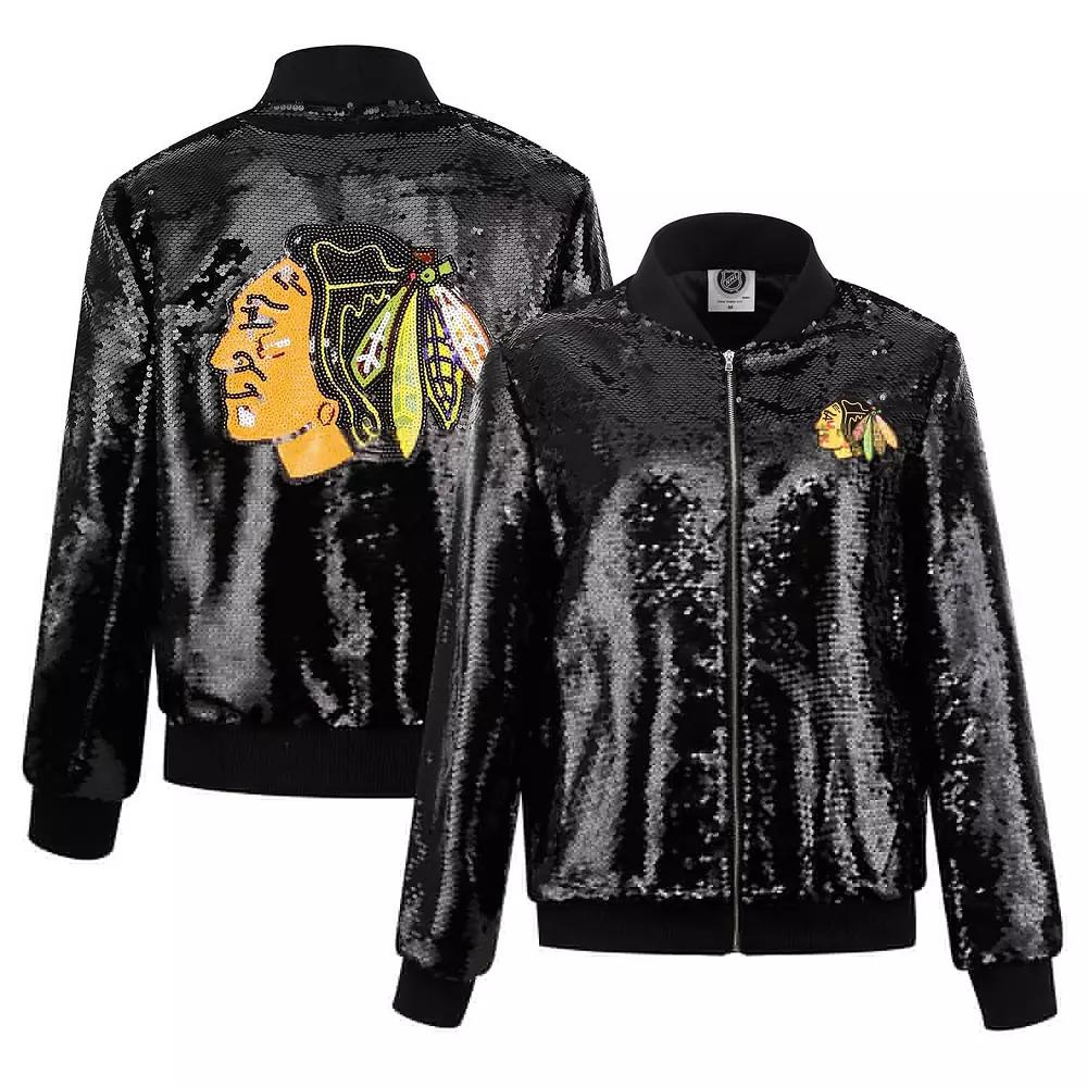 Women's Cuce Black Chicago Blackhawks Sequin Full-Zip Jacket,  Product Image