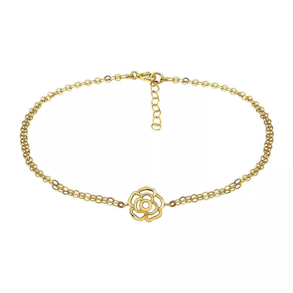 Aleure Precioso Carved Rose Double Chain Anklet, Women's, Size: 9-10" ADJ, Gold Tone Product Image