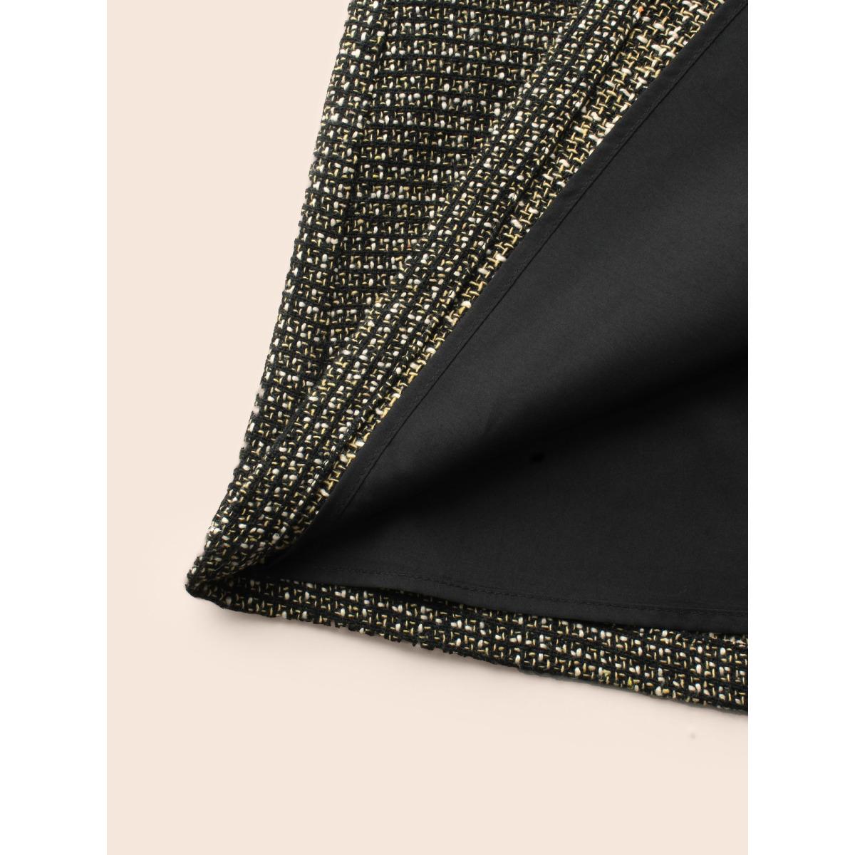 Plus Size Tweed Patchwork Flap Pocket Dress Black Women Casual Texture Round Neck Sleeveless Curvy BloomChic 26/4X Product Image