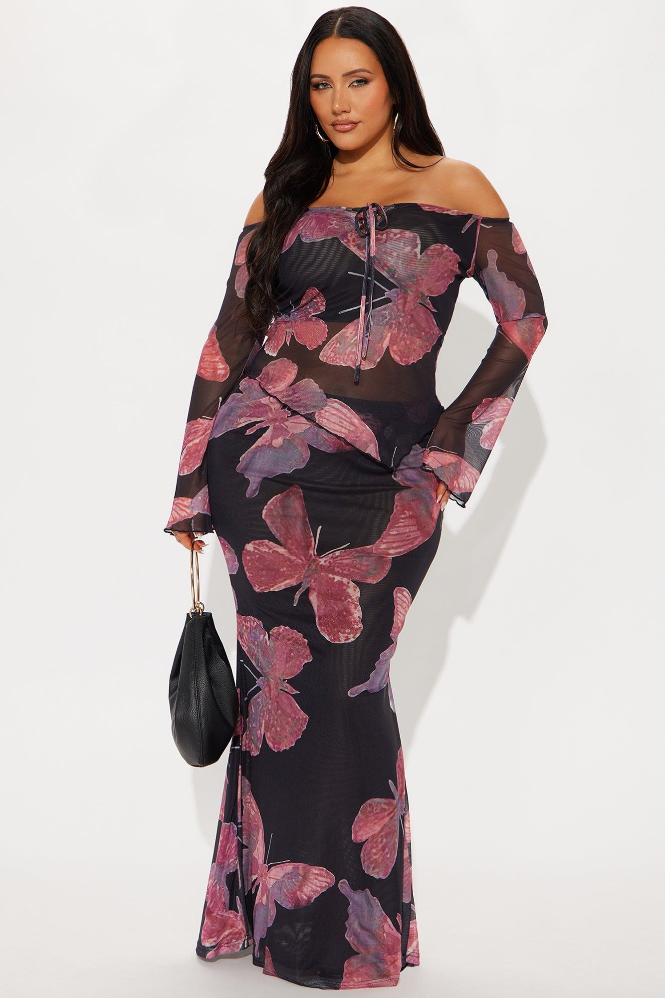 Social Butterfly Mesh Skirt Set - Pink/combo Female Product Image