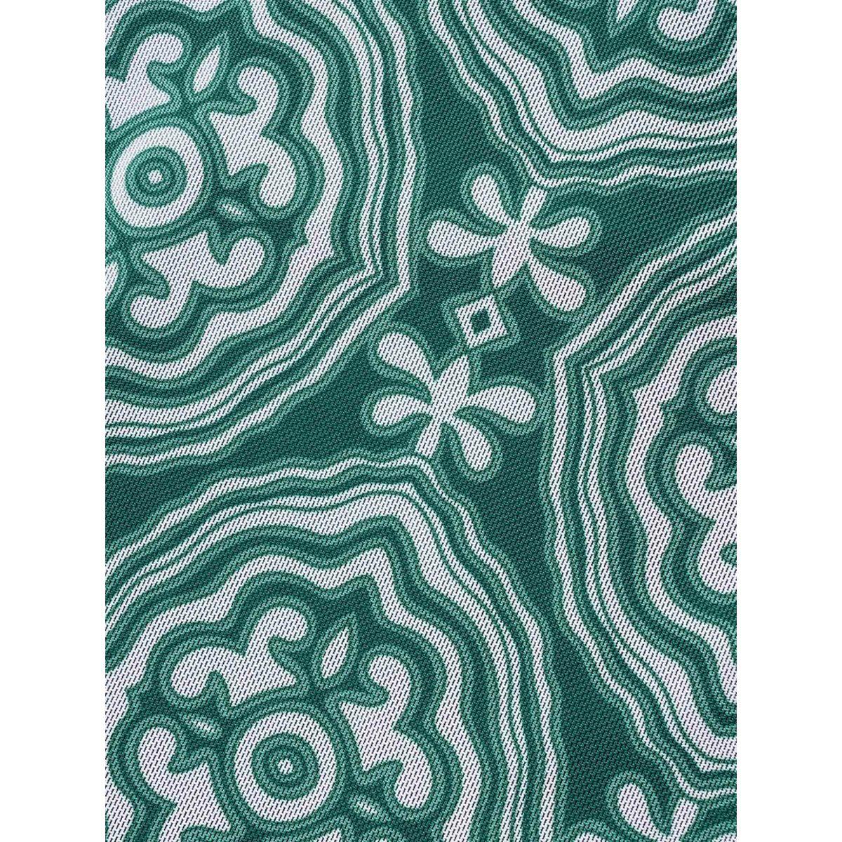 Plus Size Boho Print Patchwork Tie Knot Gathered Swim Dress Women's Swimwear DarkGreen Beach Bodycon Heart neckline High stretch Curve Swim Dresses BloomChic 10/M Product Image