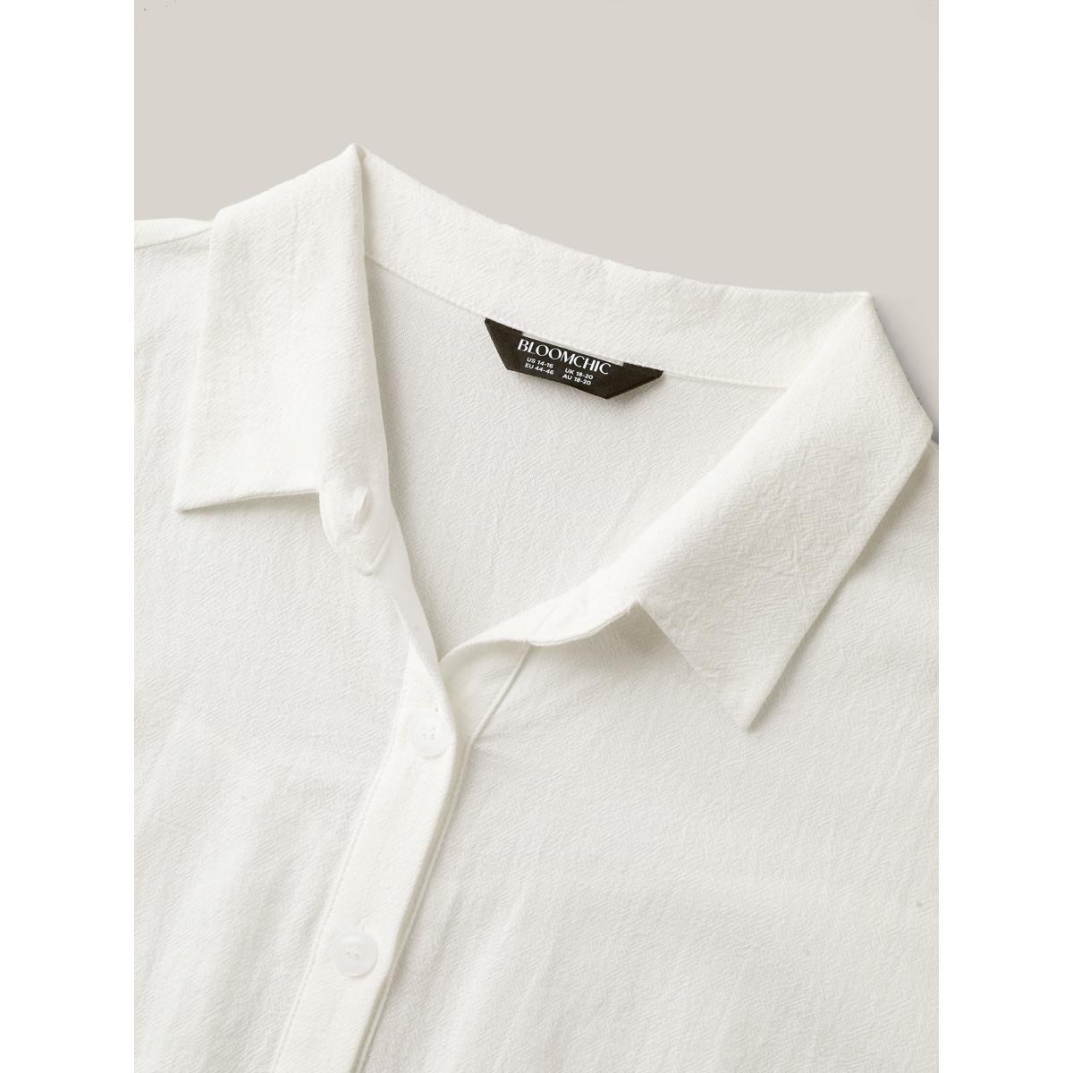 Plus Size Originalwhite Pure Cotton Ruffled Puffy Sleeve Blouse Women Office Short sleeve Shirt collar Office Blouses BloomChic 26/4X Product Image