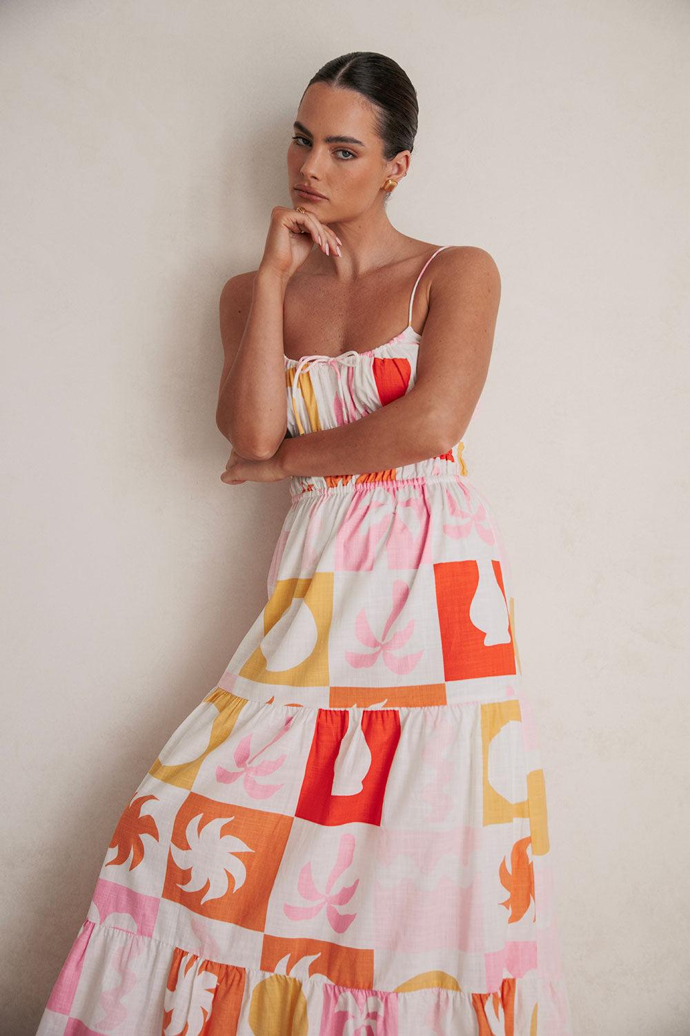 Talia Dress - Palm Tile Fuego Product Image