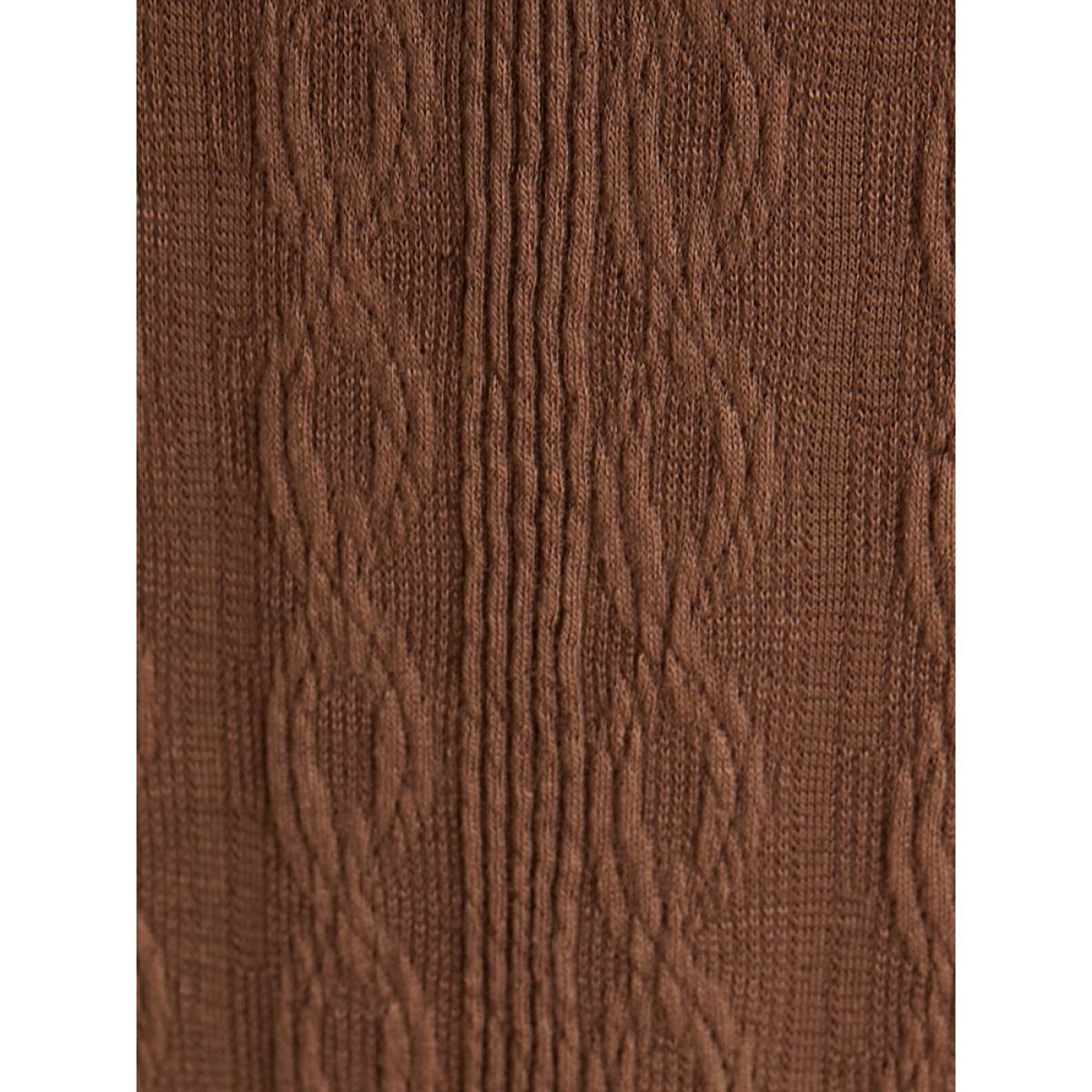 Plus Size Solid V Neck Cable Knit Pocket Textured Dress Without Belt Russet Women Elegant Pocket V-neck Long Sleeve Curvy Midi Dress BloomChic 30/6X Product Image