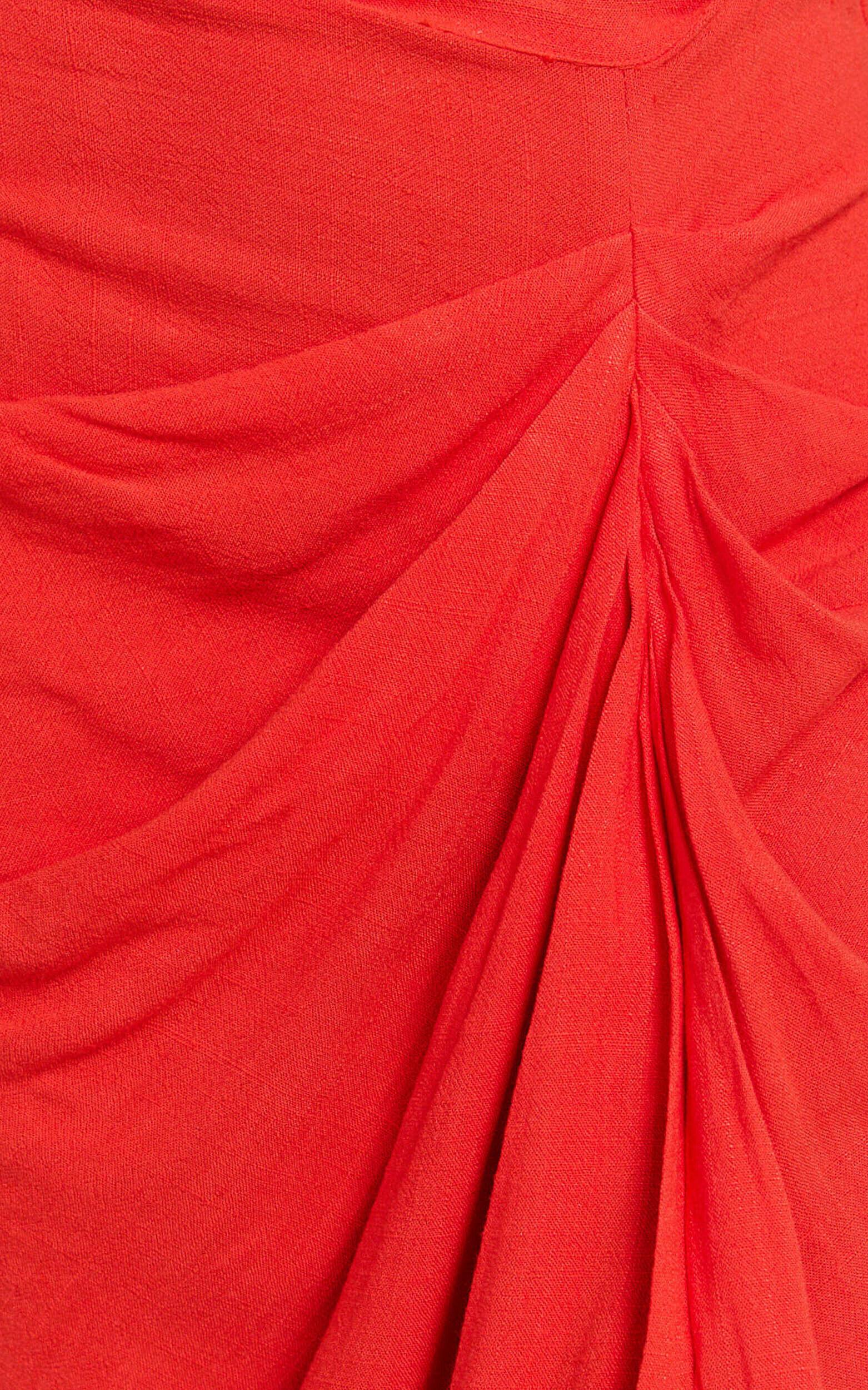 Jovi Two Piece Set - Linen Knot Detail Tie Back Top and Draped Skirt in Red Orange Product Image