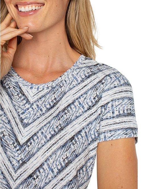 Liverpool Los Angeles Petite Size Knit Miter Indigo Ikats Stripe Scoop Neck Short Sleeve Top Product Image