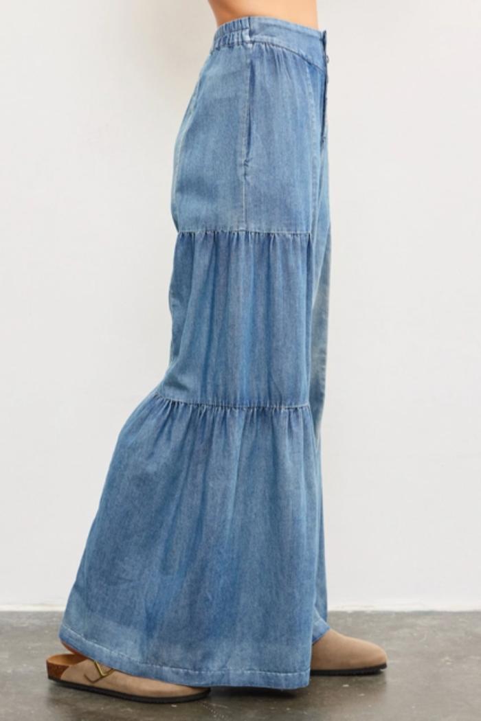 Button Front Tiered Wide Pants Product Image