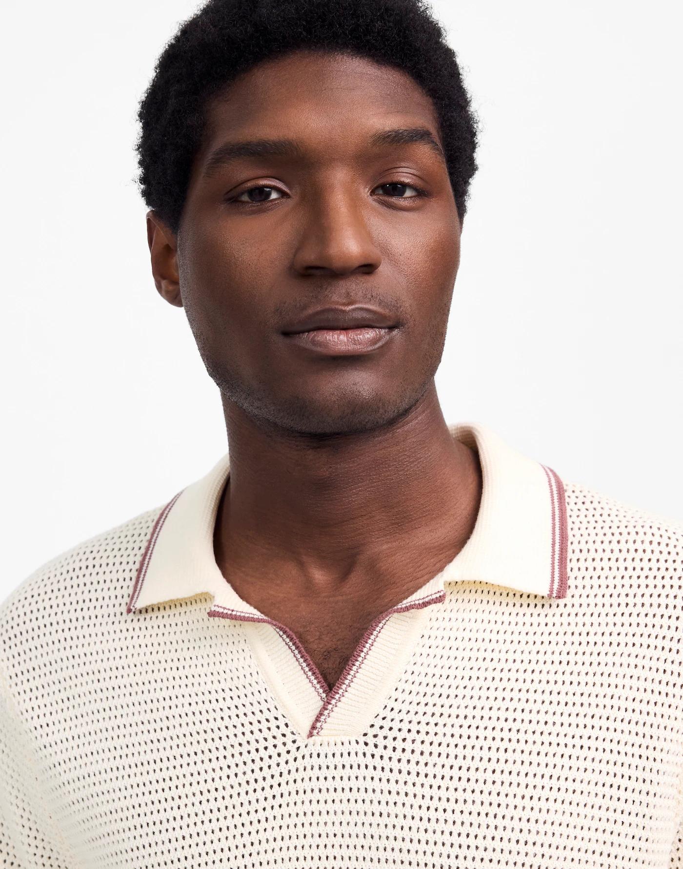 Contrast-Stitch Johnny-Collar Sweater Polo Product Image