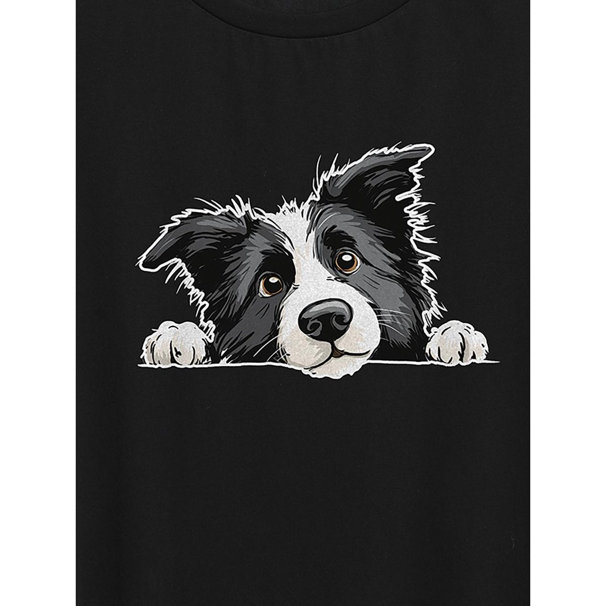 Plus Size Puppy Love Printed Round Neck T-Shirt Black Women Non Animals Round Neck Everyday-Casual T-shirts BloomChic 18-20/2X Product Image