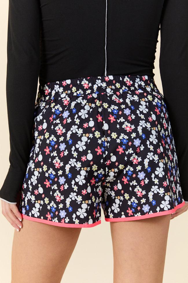 On The Move Multi Floral Contrast Trim Running Shorts FINAL SALE Product Image