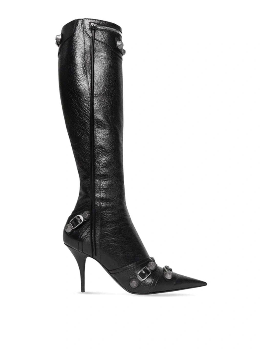 BALENCIAGA Brushed Leather Cagole Boots With Studs And Zips 10cm In Black Product Image