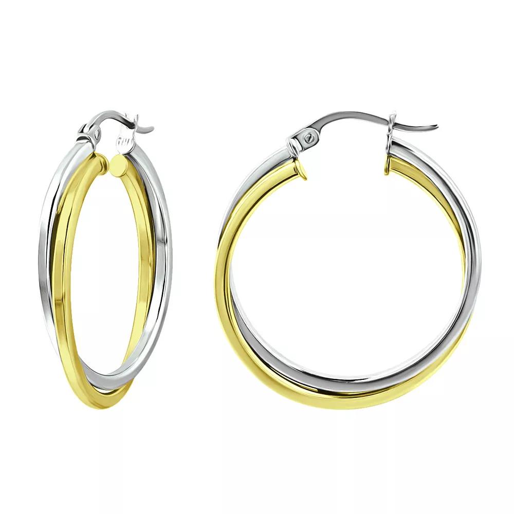 Aleure Precioso 18k Gold Over Silver & Sterling Silver 1.5 mm x 20 mm Twist Hoop Earrings, Women's, Size: 15 mm, Two-Tone Product Image