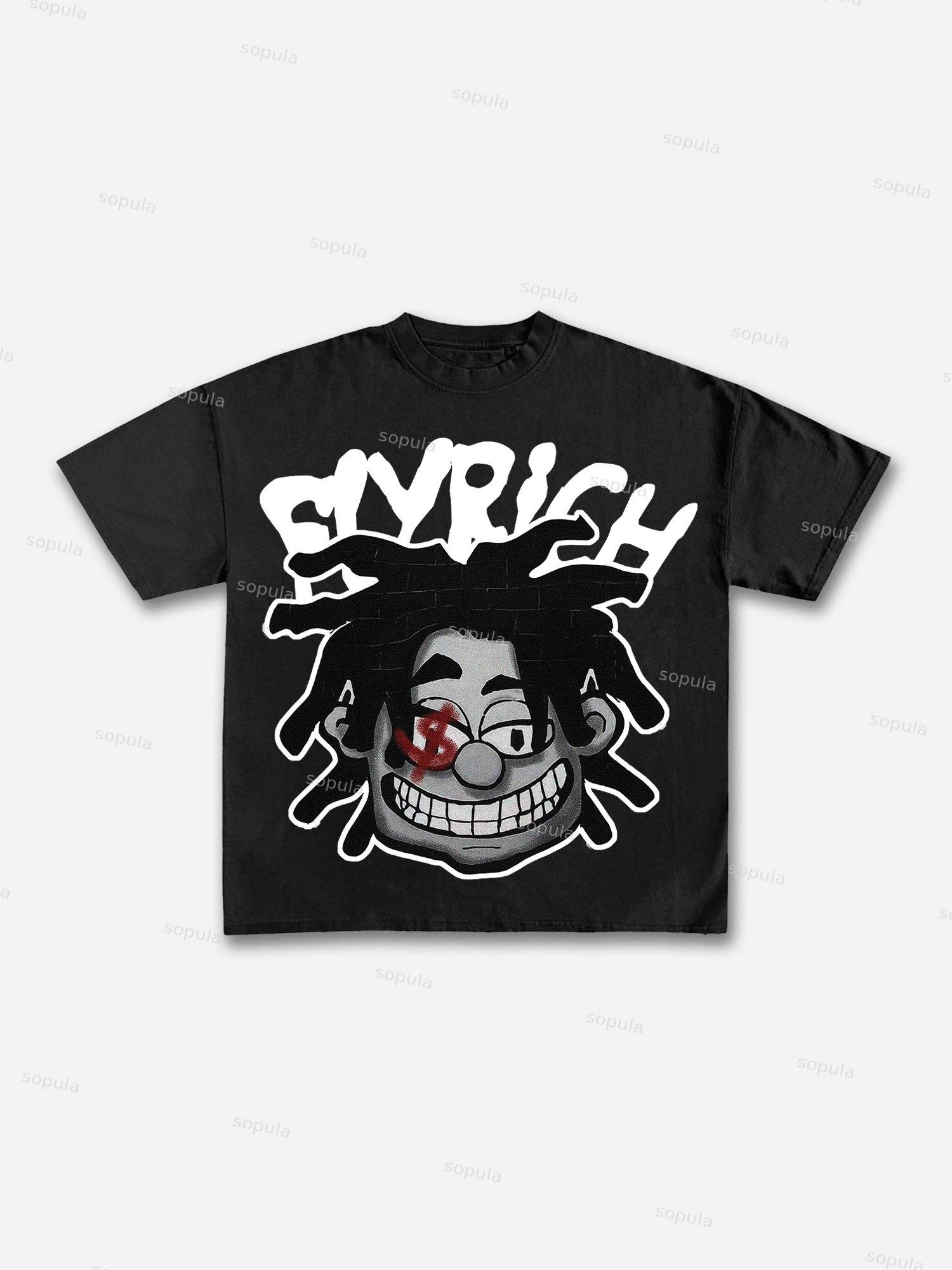 Big Face Graphic Fly Rich Print Cotton T-shirt Product Image