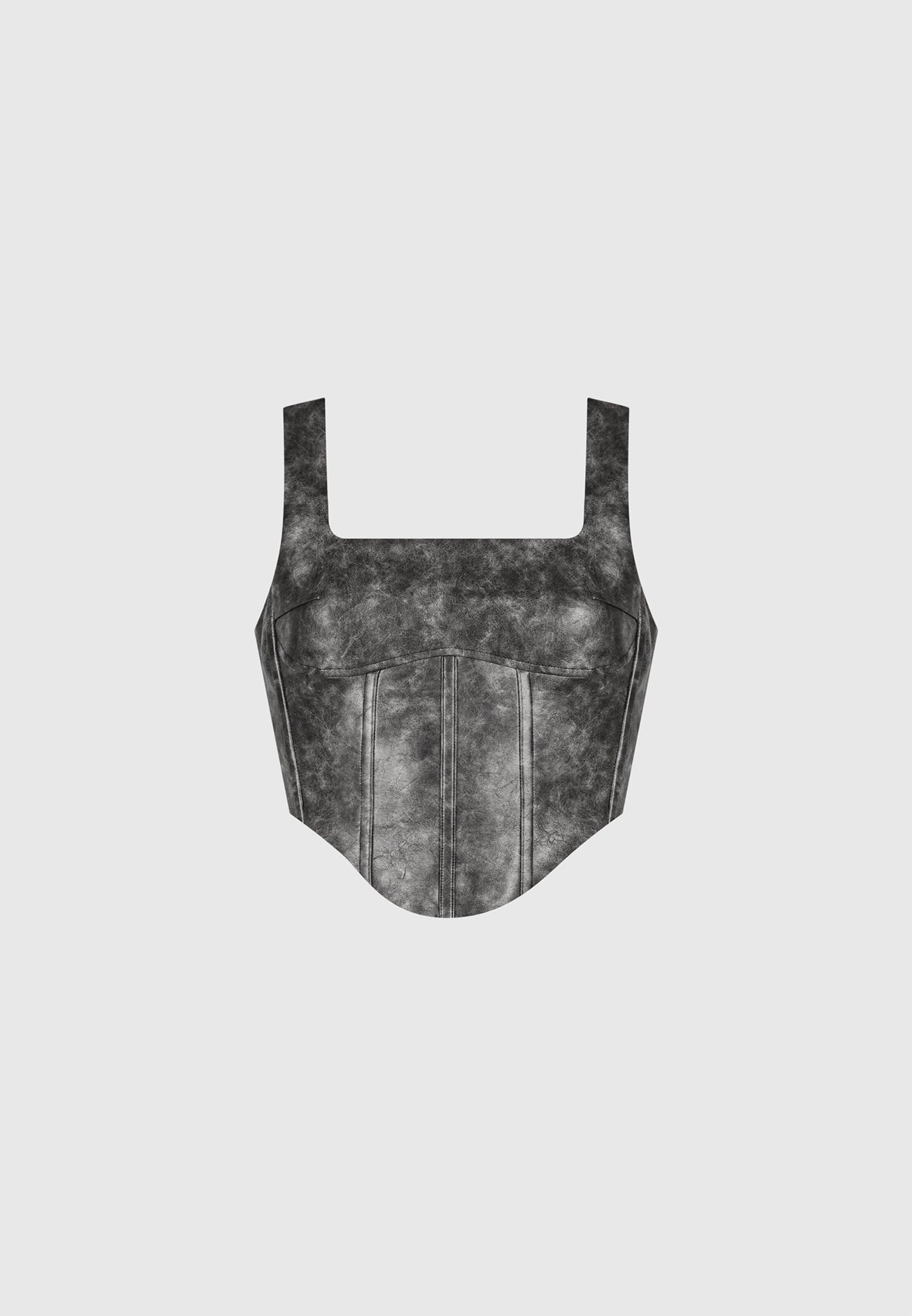 Vintage Leather Corset Top - Grey Female Product Image