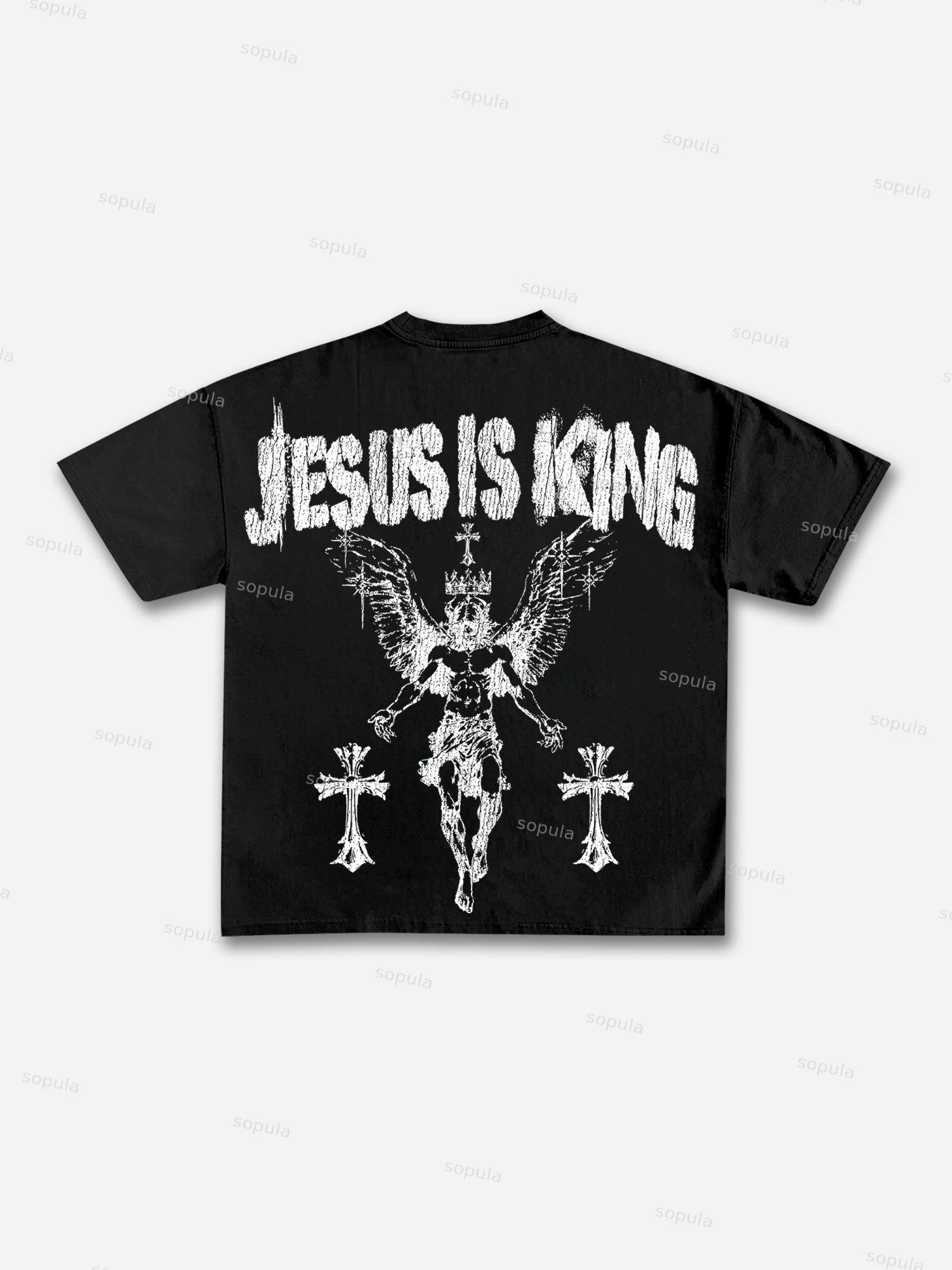 Jesus Is King Cross Print Cotton T-shirt Product Image