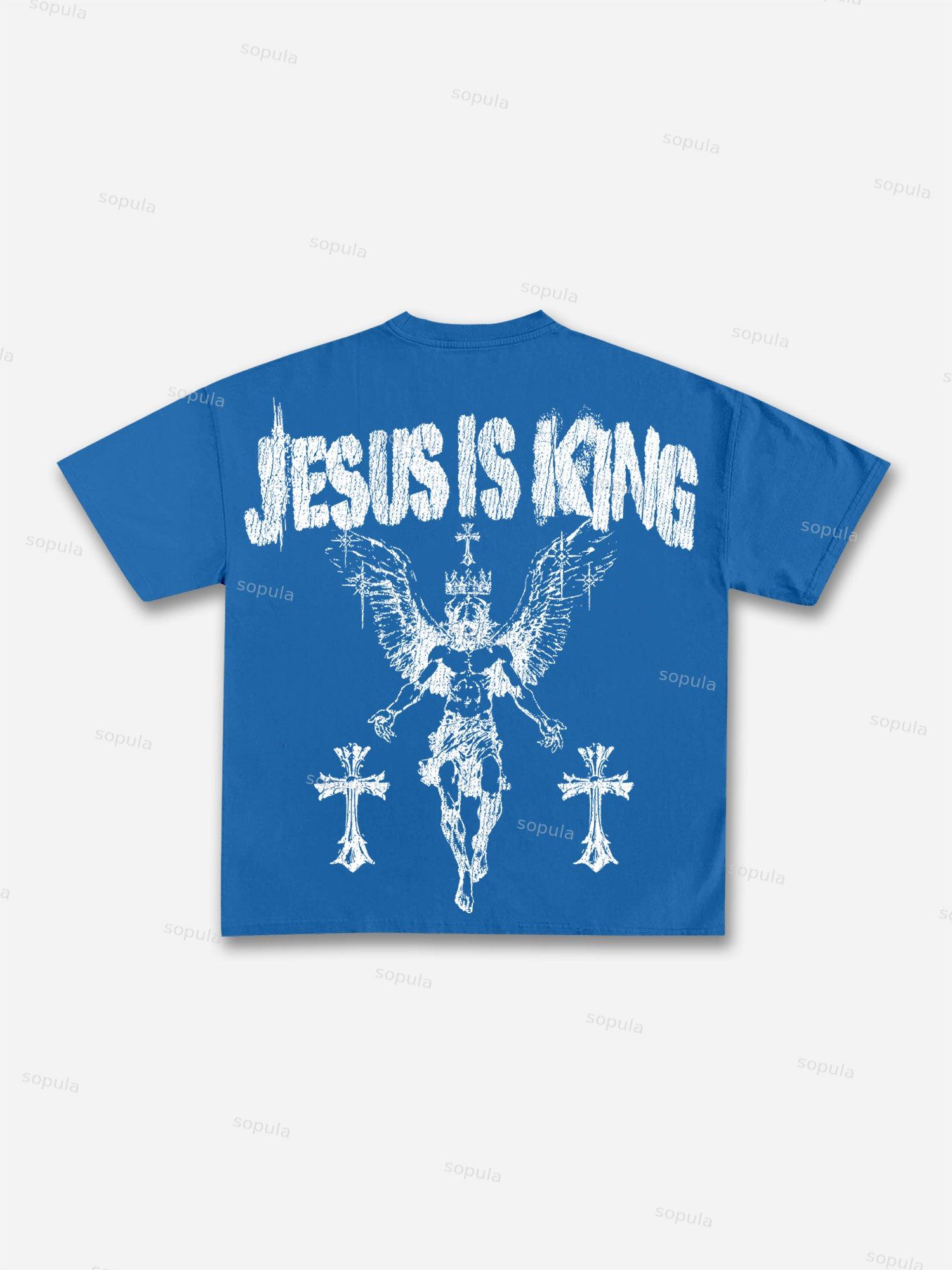 Jesus Is King Cross Print Cotton T-shirt Product Image