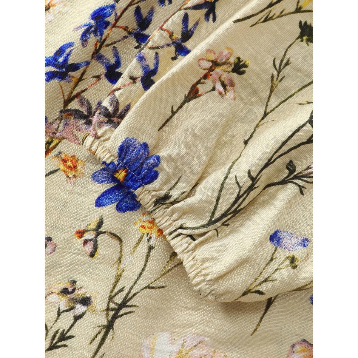 Plus Size Lightyellow Floral Print Flowy Babydoll Blouse Women Long Sleeve Round Neck Elegant Blouses BloomChic 14-16/1X Product Image