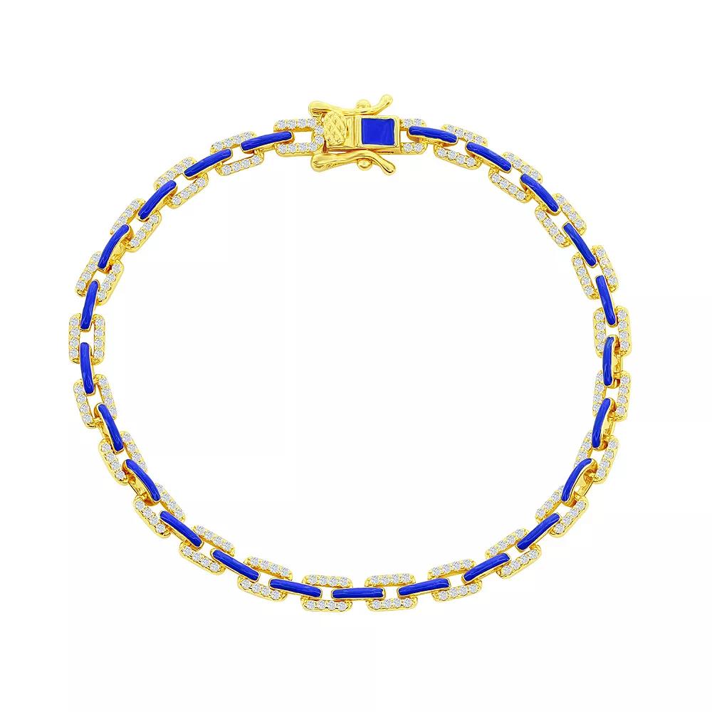 Argento Bella 14k Gold Over Silver Black Enamel & Cubic Zirconia Link Bracelet, Women's, Size: 7", Gold Tone Blue Product Image