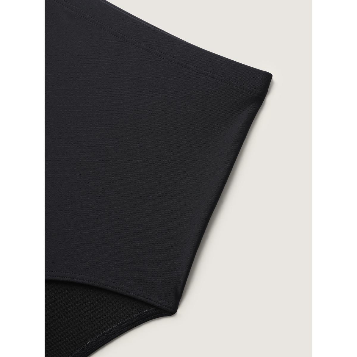 Plus Size Tropical Print Zipper Spliced Swim Dress Women's Swimwear Black Beach Bodycon Round Neck High stretch Curve Swim Dresses BloomChic 12/L Product Image