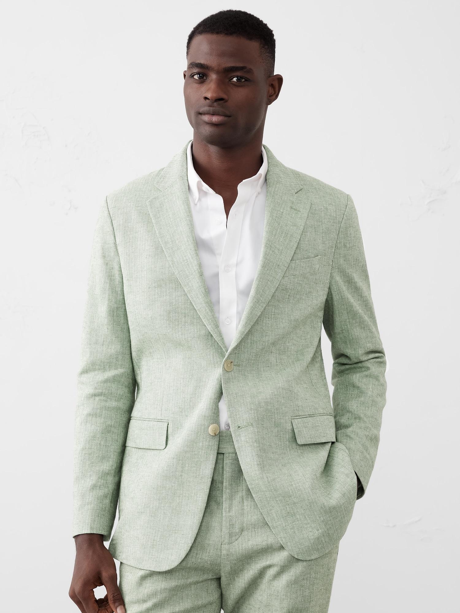 Tailored-Fit Linen-Blend Herringbone Suit Jacket Product Image