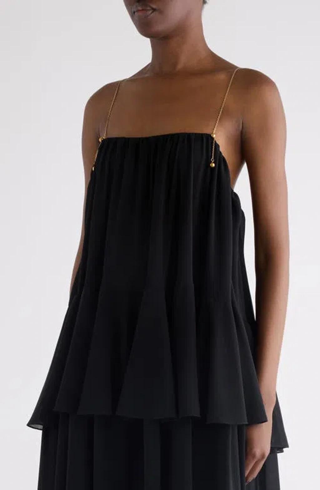 CHLOÉ Open-back Embellished Tiered Silk-georgette Maxi Dress In Black Product Image