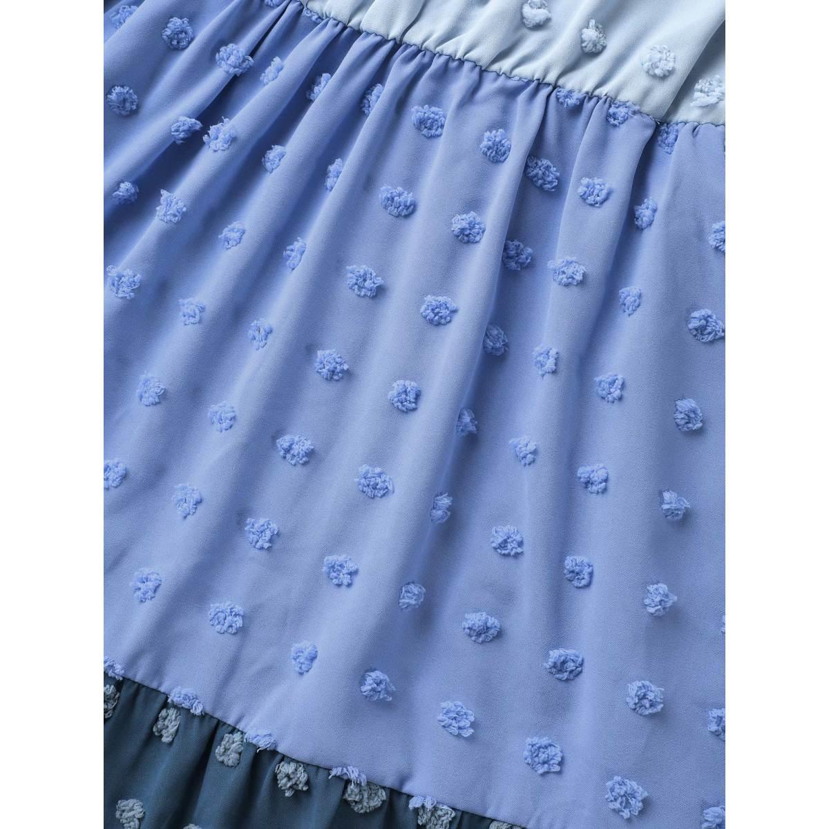 Plus Size Textured Colorblock Contrast Lantern Sleeve Dress LightBlue Women Elegant Texture V-neck Elbow-length sleeve Curvy BloomChic 22-24/3X Product Image