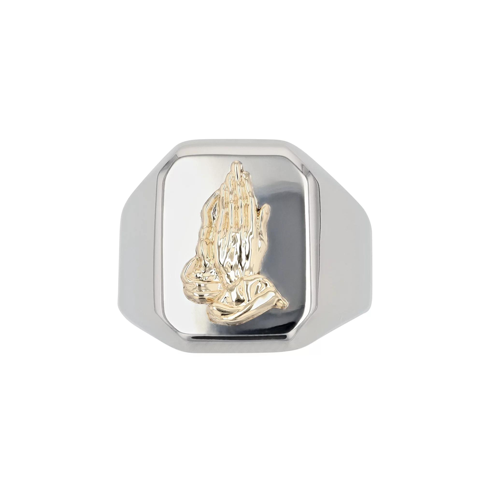 Kristen Kesho 14k Gold Praying Hand on Stainless Steel Ring, Men's Product Image