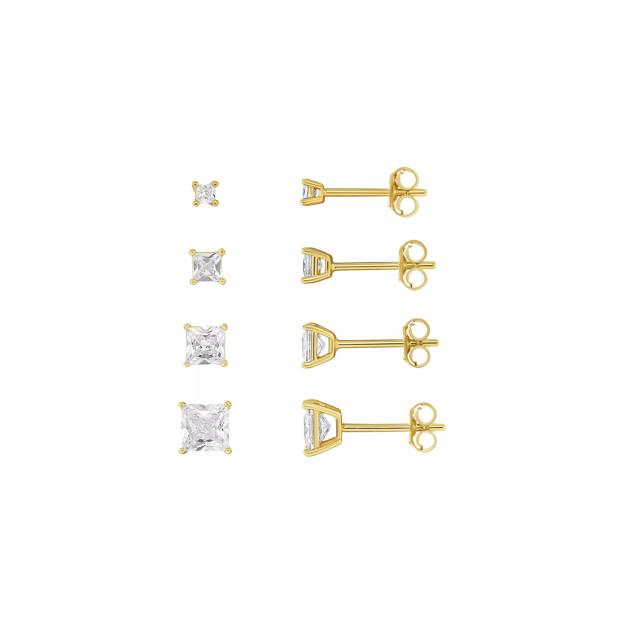 PRIMROSE 4-Pair Cubic Zirconia Square Stud Earring Set, Women's, Gold Tone Product Image
