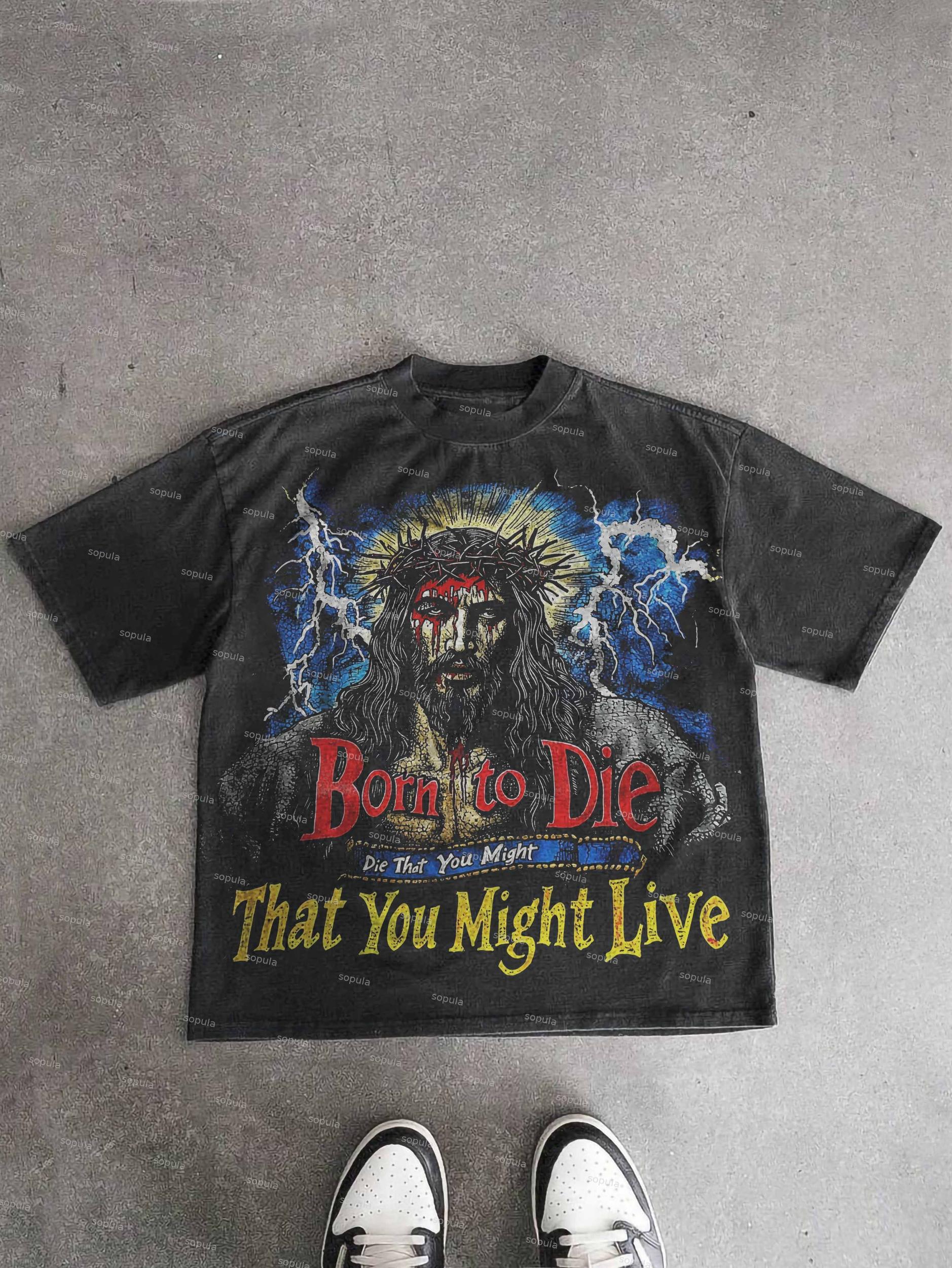 Vintage Jesus God's Story Graphic Print Cotton T-shirt Product Image