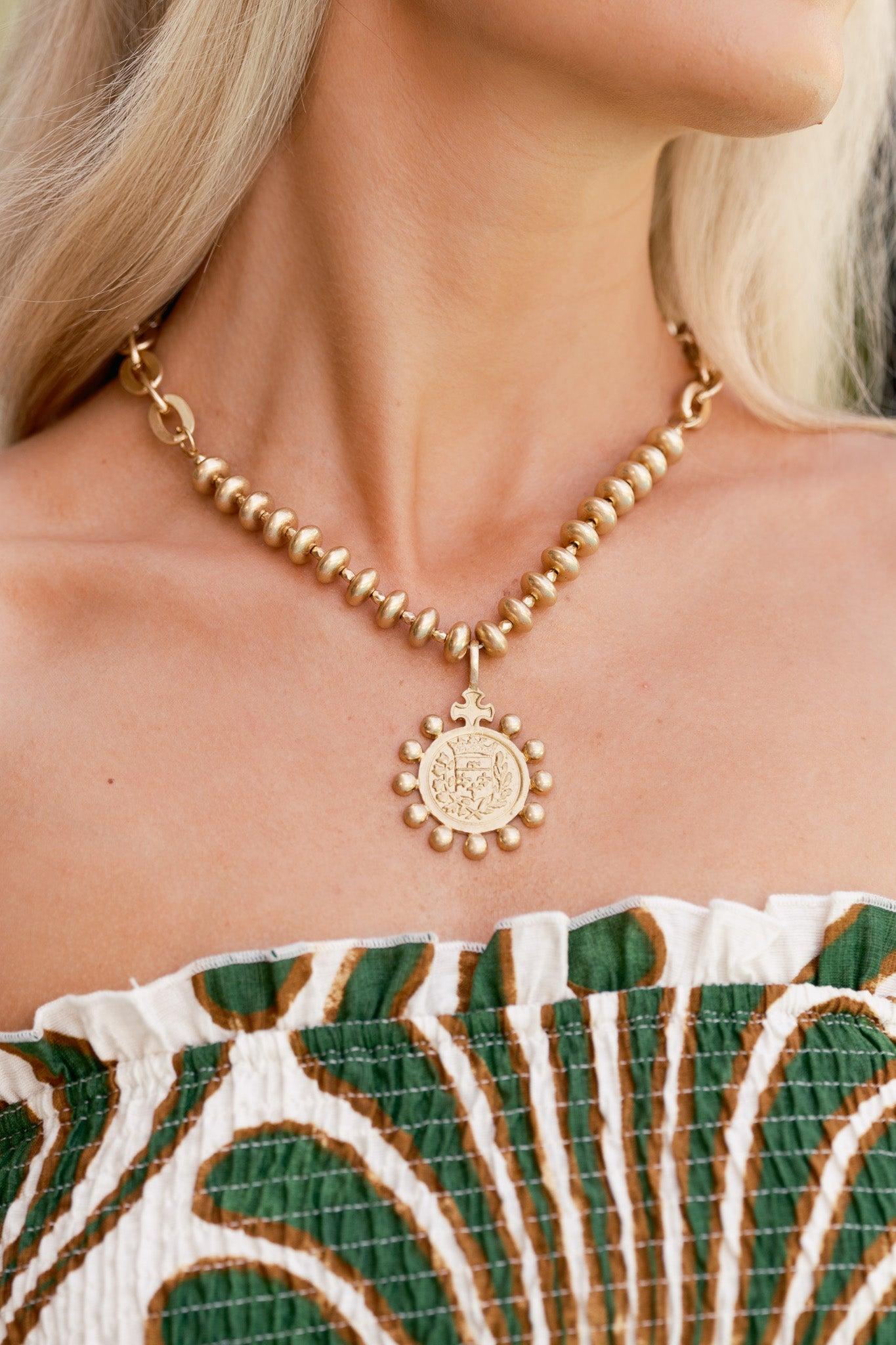 Under The Open Sky Worn Gold Beaded Pendant Necklace Product Image