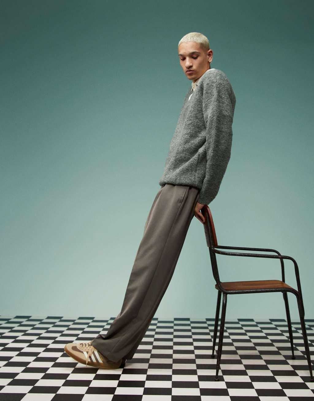 ASOS DESIGN smart wide leg pants with inverted pleats in brown Product Image