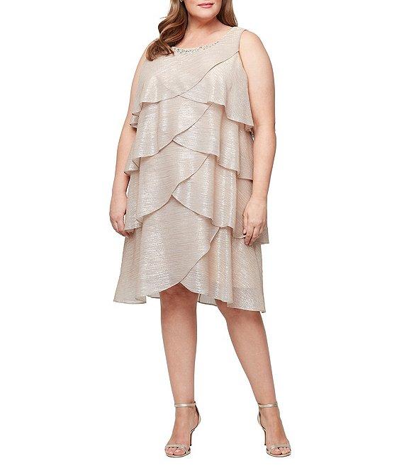 Ignite Evenings Plus Size Short Sleeve Embellished Crew Neck 2-Piece Jacket Dress Product Image