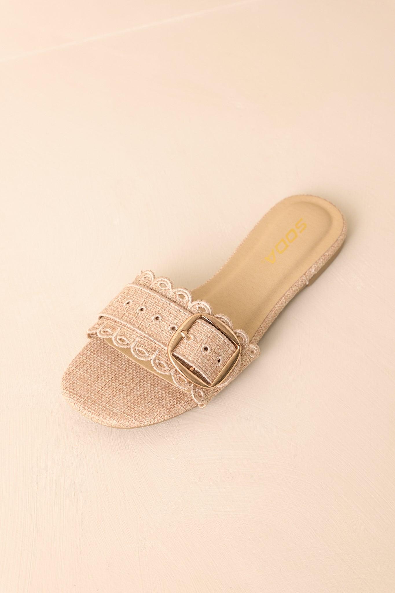 Find Your Pace Natural Woven Embroidered Eyelet Flat Sandals Product Image