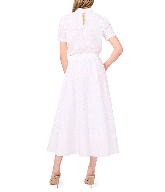 CeCe Ruffle Mock Neck Short Sleeve 3D Embroidered Flower Ruffle Top Product Image