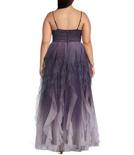 Pear Culture Plus Size Ombre Glitter Mesh Sleeveless V-Neck Dress Product Image