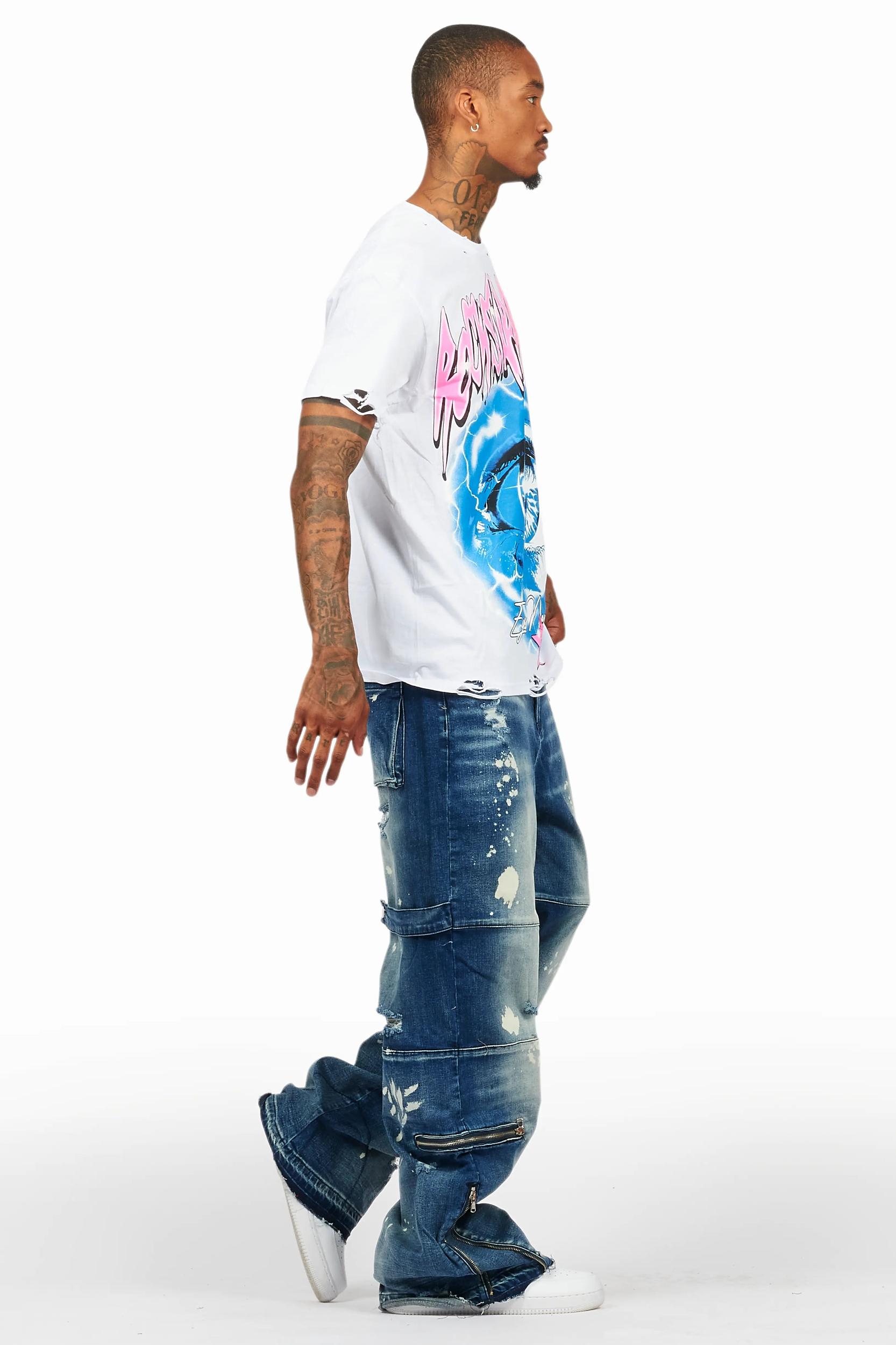 Pello White/Blue T-Shirt & Grib Baggy Fit Jean Bundle Male Product Image