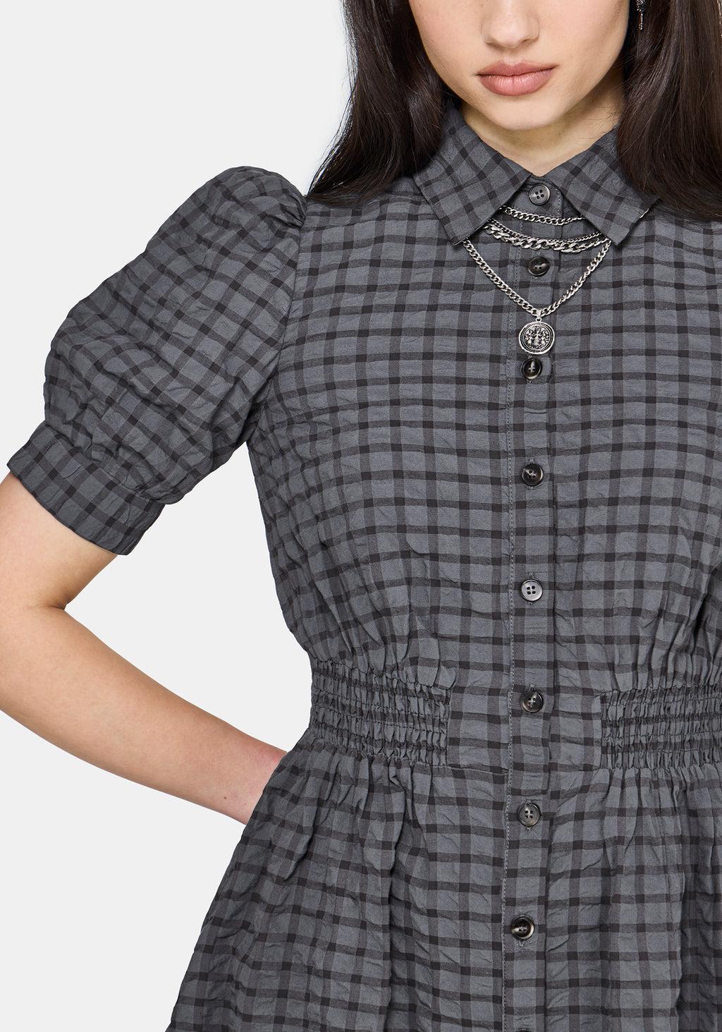 Nimira Check Puff Sleeve Mini Dress Product Image