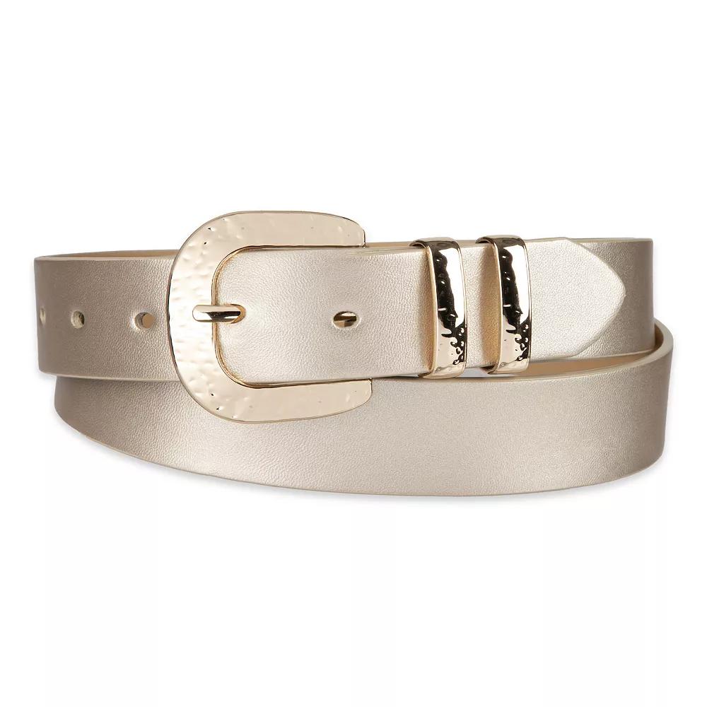 Women's LC Lauren Conrad Metallic Ornate Hammered Buckle Belt, Size: XL, Metalic Gold Product Image