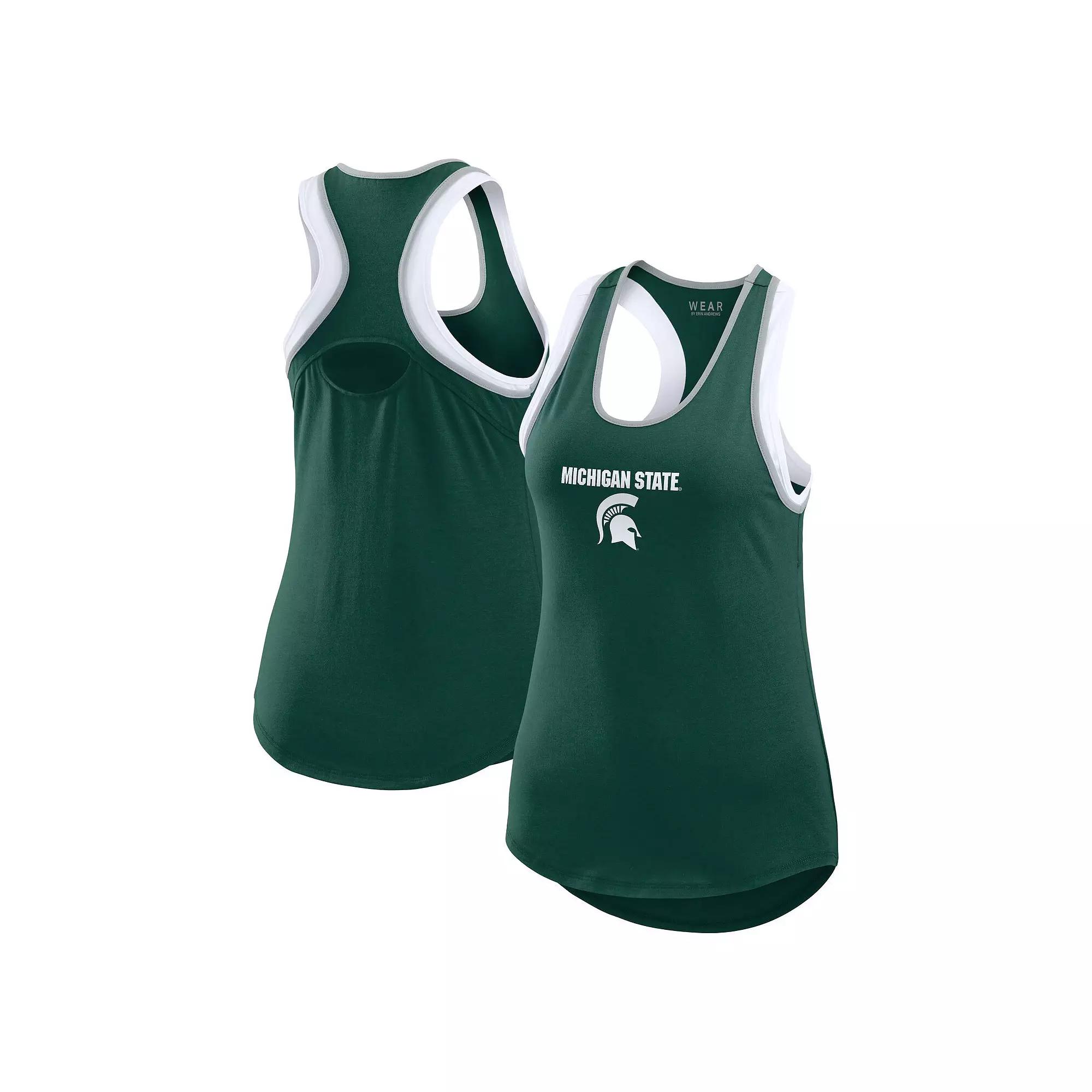 Women's WEAR by Erin Andrews Green Michigan State Spartans Open Hole Razorback Tank Top,  Product Image